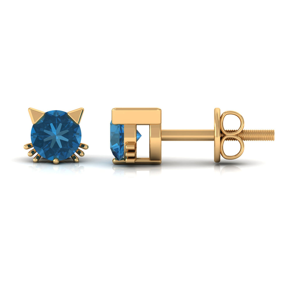 1.25 CT Solitaire London Blue Topaz Cat Stud Earrings in Gold London Blue Topaz - ( AAA ) - Quality - Rosec Jewels