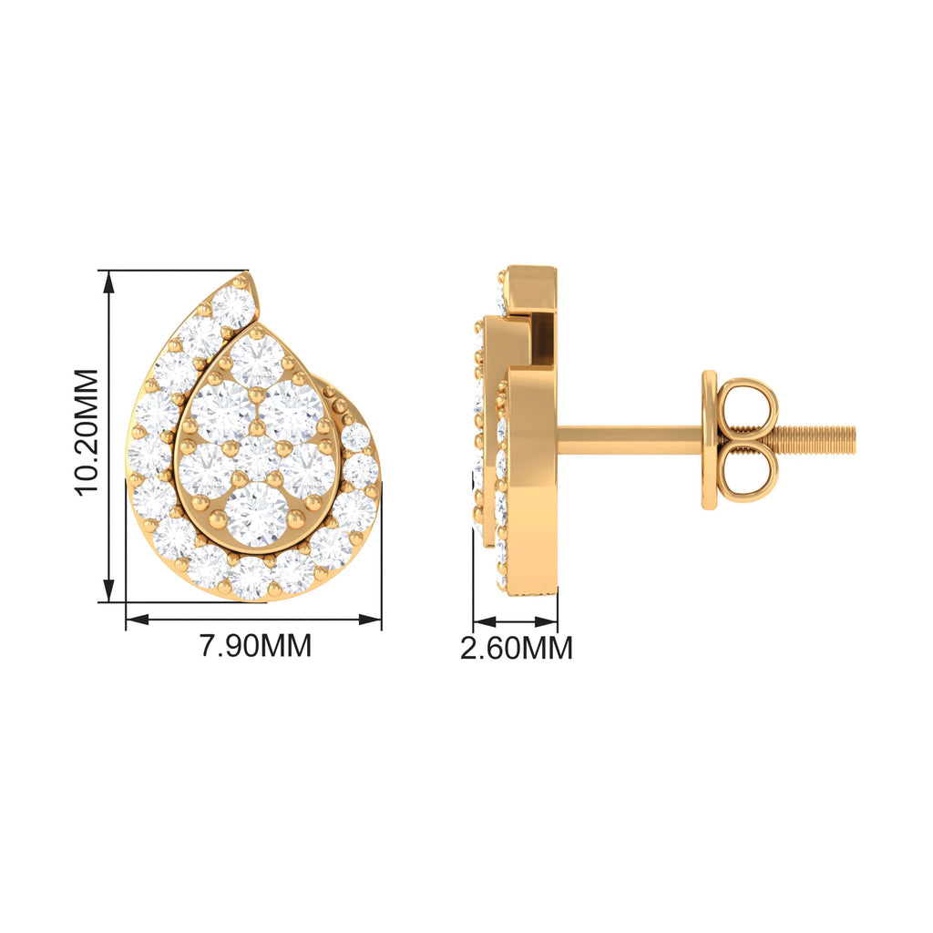 0.75 CT Real Diamond Designer Teardrop Stud Earrings Diamond - ( HI-SI ) - Color and Clarity - Rosec Jewels