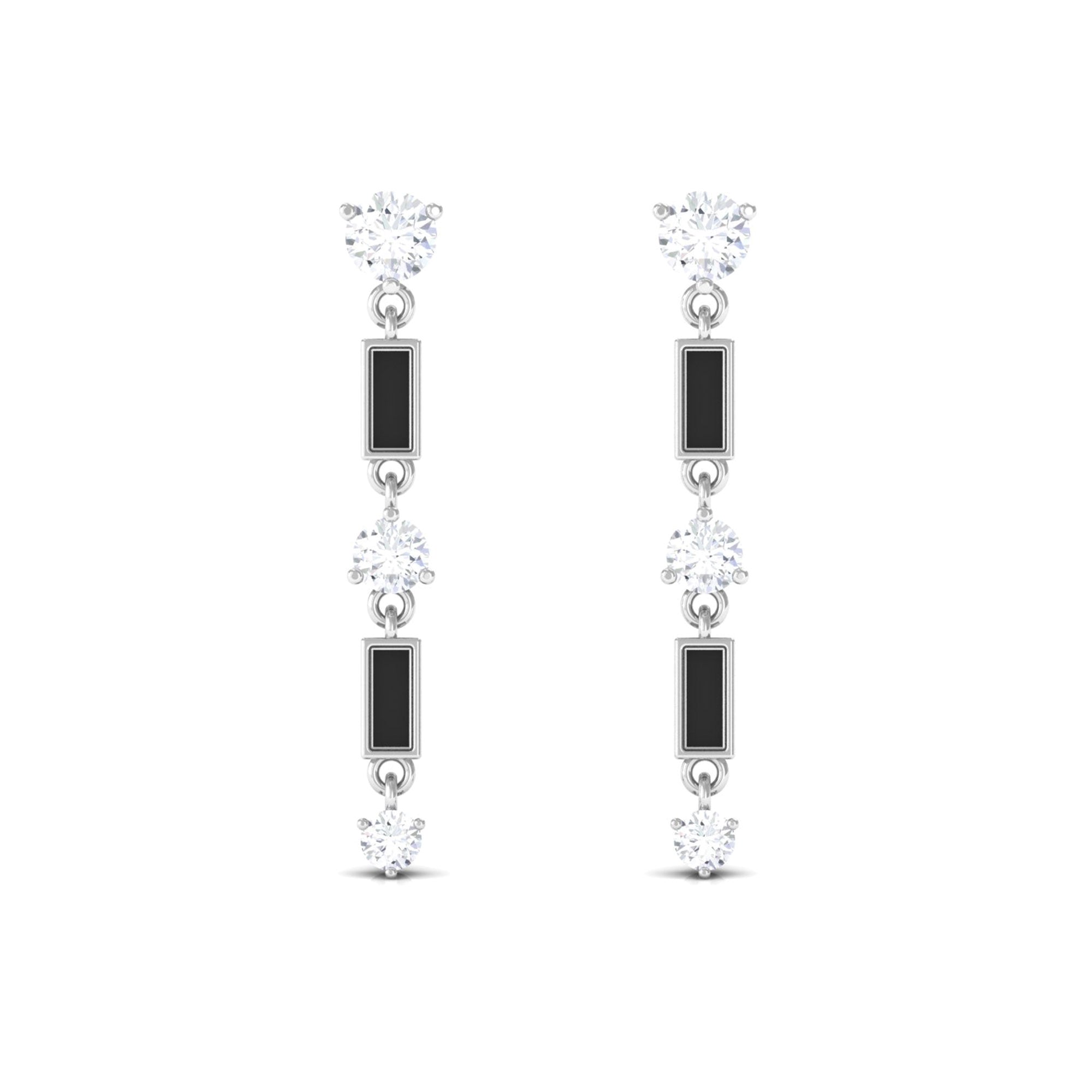 0.50 CT Moissanite Dangle Earrings with Black Enamel Moissanite - ( D-VS1 ) - Color and Clarity - Rosec Jewels
