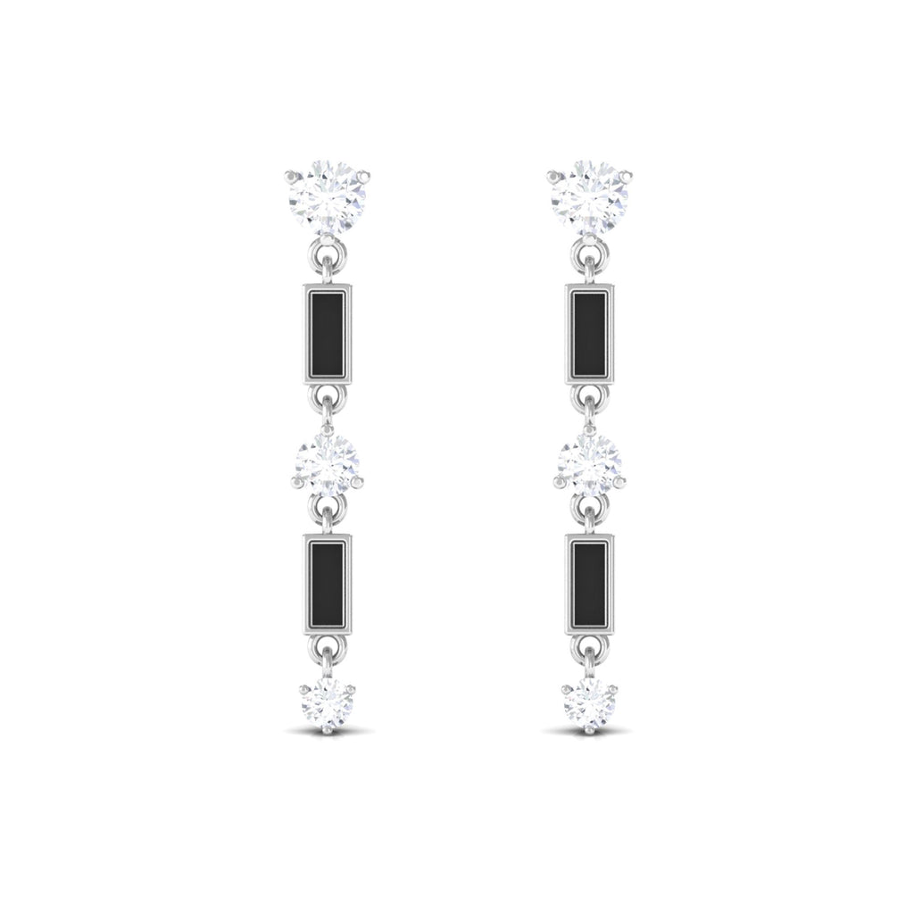 0.50 CT Moissanite Dangle Earrings with Black Enamel Moissanite - ( D-VS1 ) - Color and Clarity - Rosec Jewels