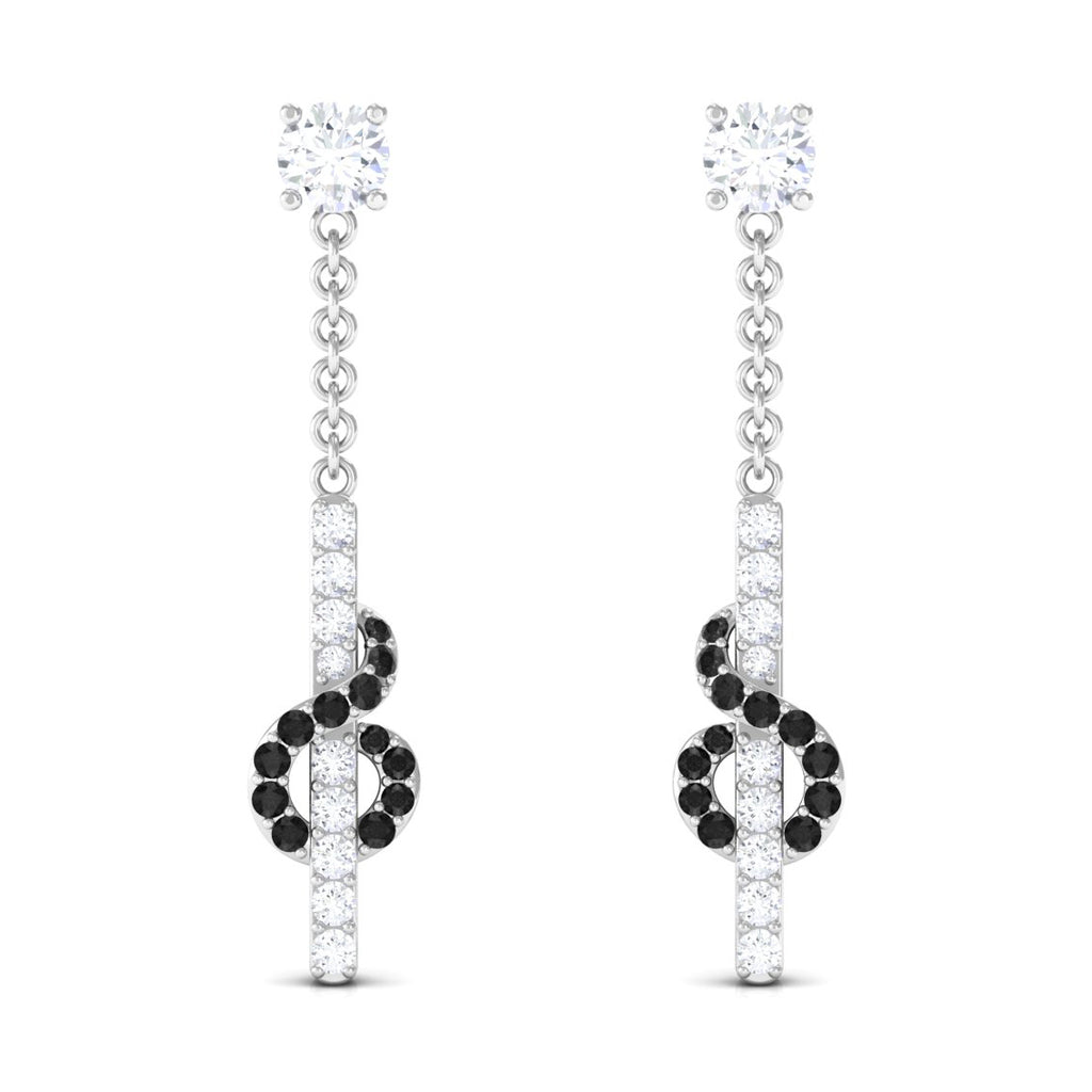 3/4 CT Black Diamond Gold Chain Dangle Earrings with Moissanite Black Diamond - ( AAA ) - Quality - Rosec Jewels