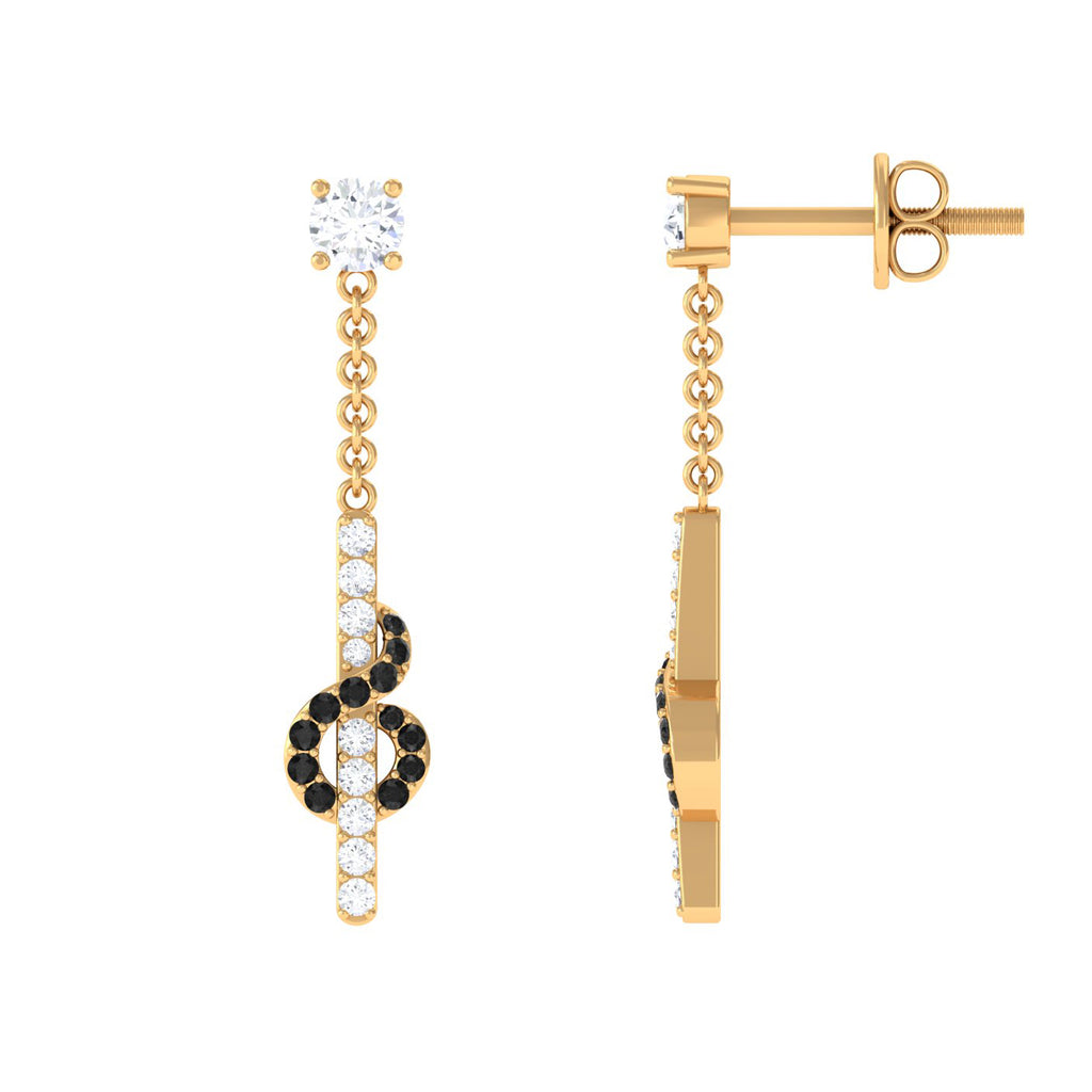 3/4 CT Black Diamond Gold Chain Dangle Earrings with Moissanite Black Diamond - ( AAA ) - Quality - Rosec Jewels