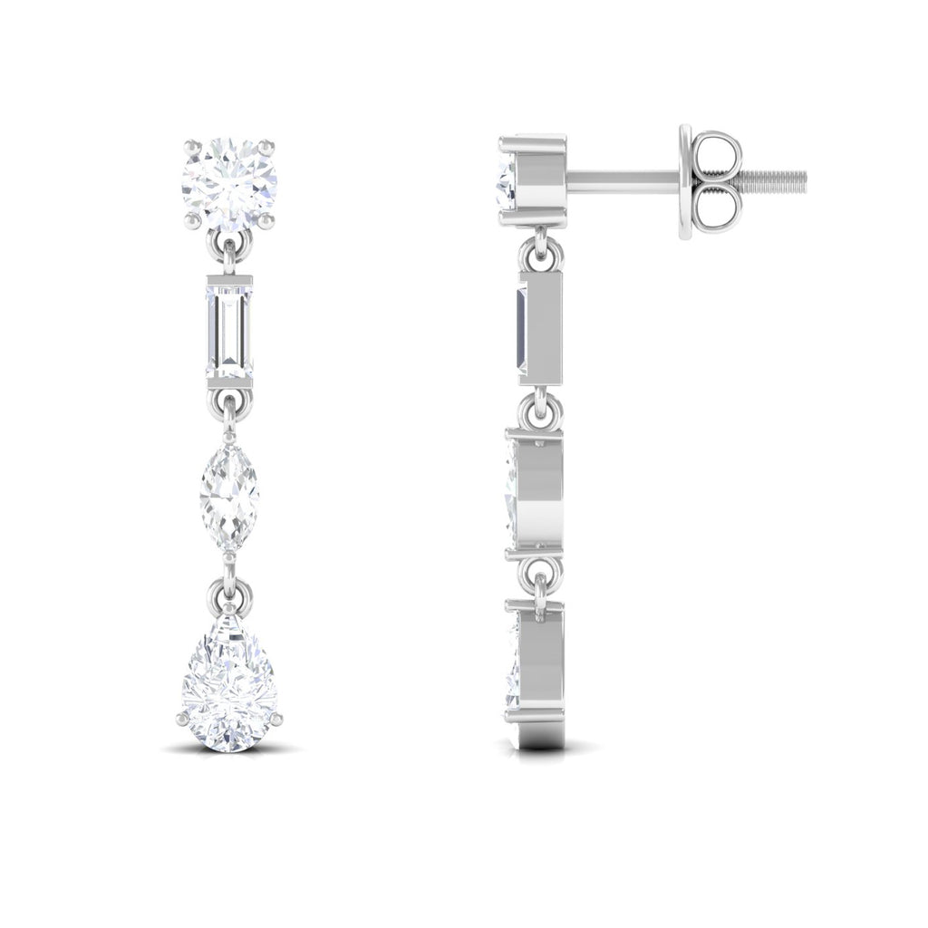 3 CT Certified Moissanite Dangle Earrings Moissanite - ( D-VS1 ) - Color and Clarity - Rosec Jewels