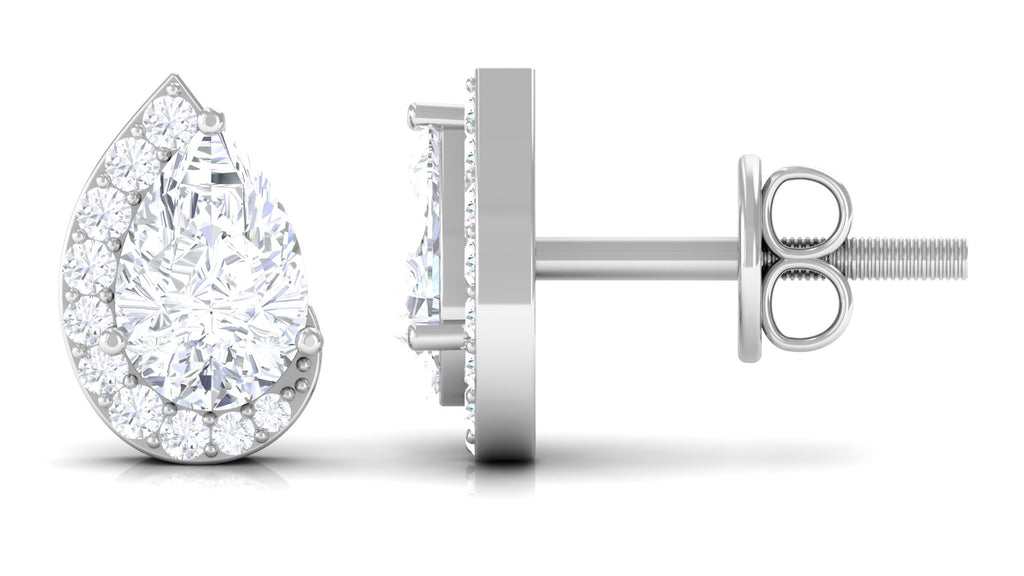 Cubic Zirconia Teardrop Stud Earrings with Screw Back Zircon - ( AAAA ) - Quality - Rosec Jewels