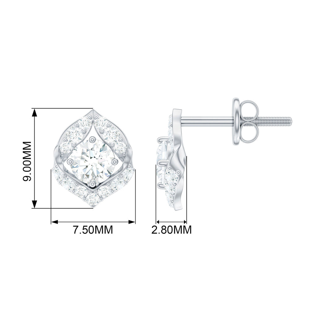 1 CT Cubic Zirconia Gold Petal Stud Earrings Zircon - ( AAAA ) - Quality - Rosec Jewels