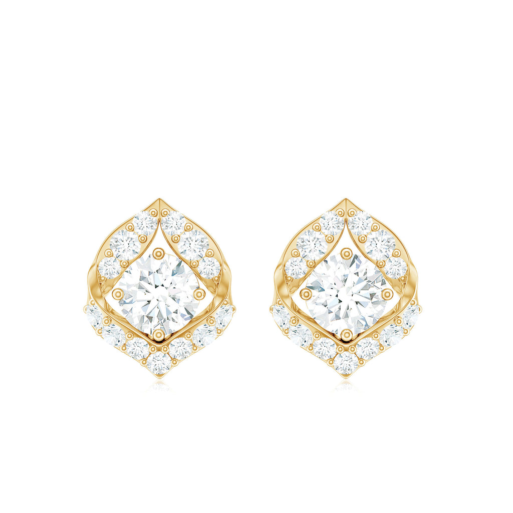 1 CT Cubic Zirconia Gold Petal Stud Earrings Zircon - ( AAAA ) - Quality - Rosec Jewels