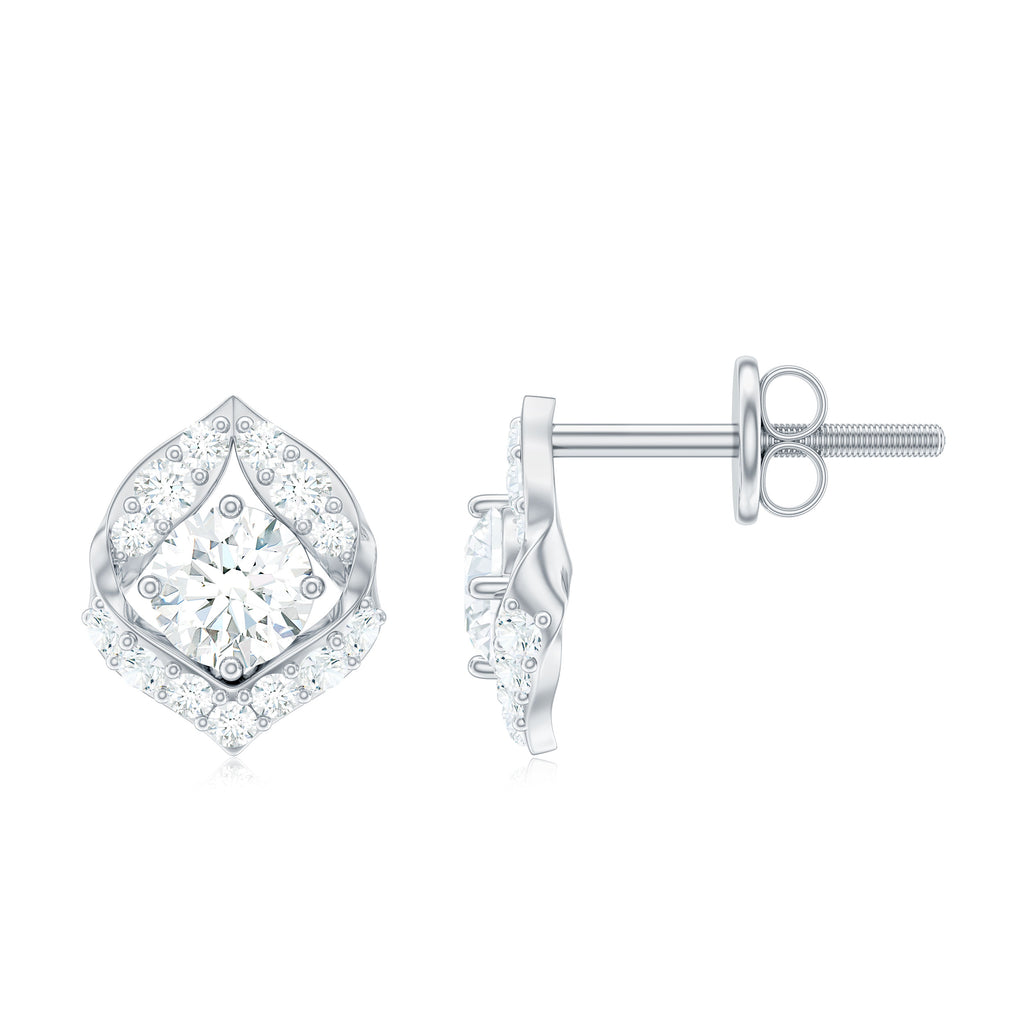 1 CT Moissanite Petal Stud Earrings with Screw Back Moissanite - ( D-VS1 ) - Color and Clarity - Rosec Jewels