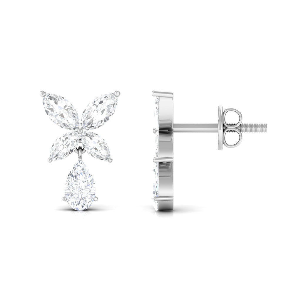 2 CT Contemporary Flower Drop Earrings with Zircon in Gold Zircon - ( AAAA ) - Quality - Rosec Jewels