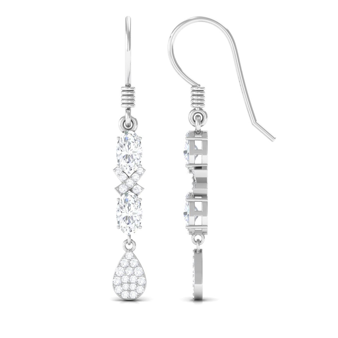 2.25 CT Oval and Round Cut Cubic Zirconia Dangle Earrings Zircon - ( AAAA ) - Quality - Rosec Jewels