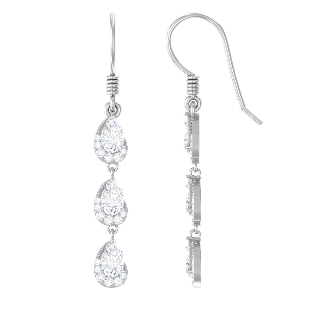 2 CT Pear and Round Cut Zircon Dangle Earrings Zircon - ( AAAA ) - Quality - Rosec Jewels