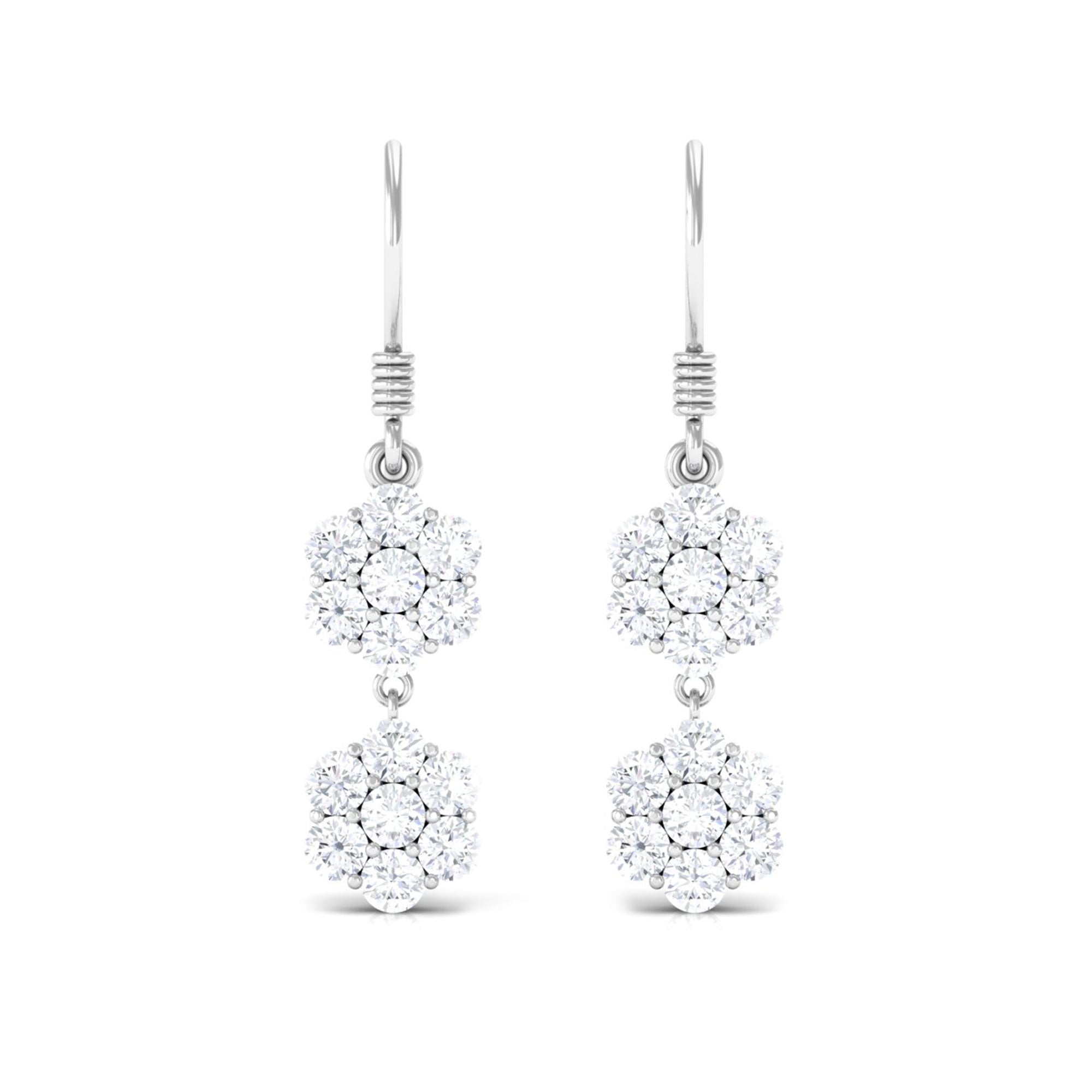 1.75 CT Round Cut Zircon Twin Flower Dangle Earrings Zircon - ( AAAA ) - Quality - Rosec Jewels