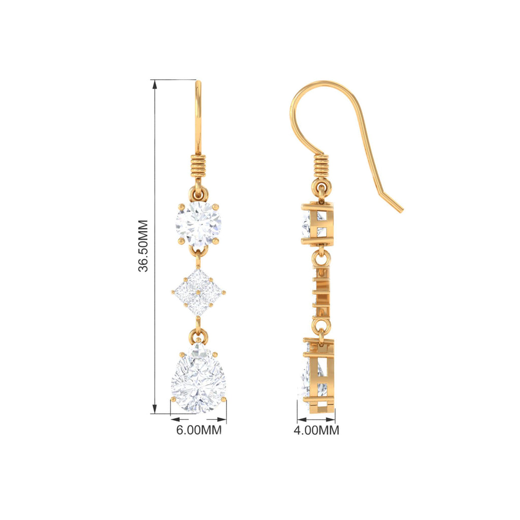 4.25 CT Moissanite Dangle Drop Earrings in Gold Moissanite - ( D-VS1 ) - Color and Clarity - Rosec Jewels