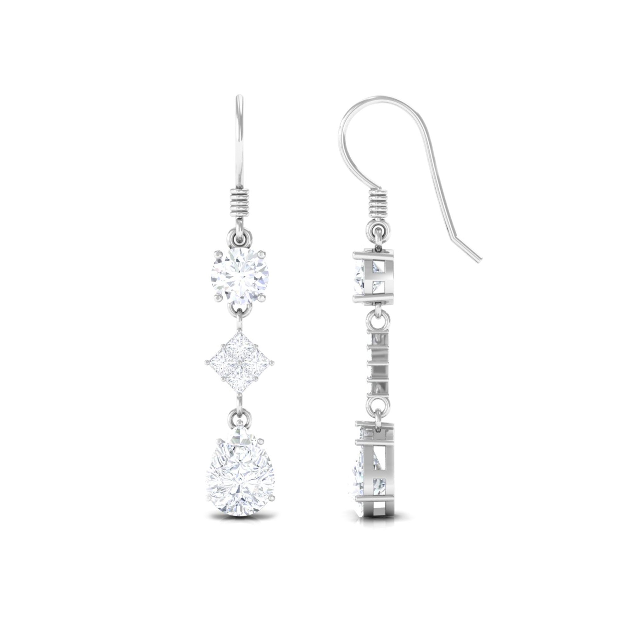 4.25 CT Moissanite Dangle Drop Earrings in Gold Moissanite - ( D-VS1 ) - Color and Clarity - Rosec Jewels