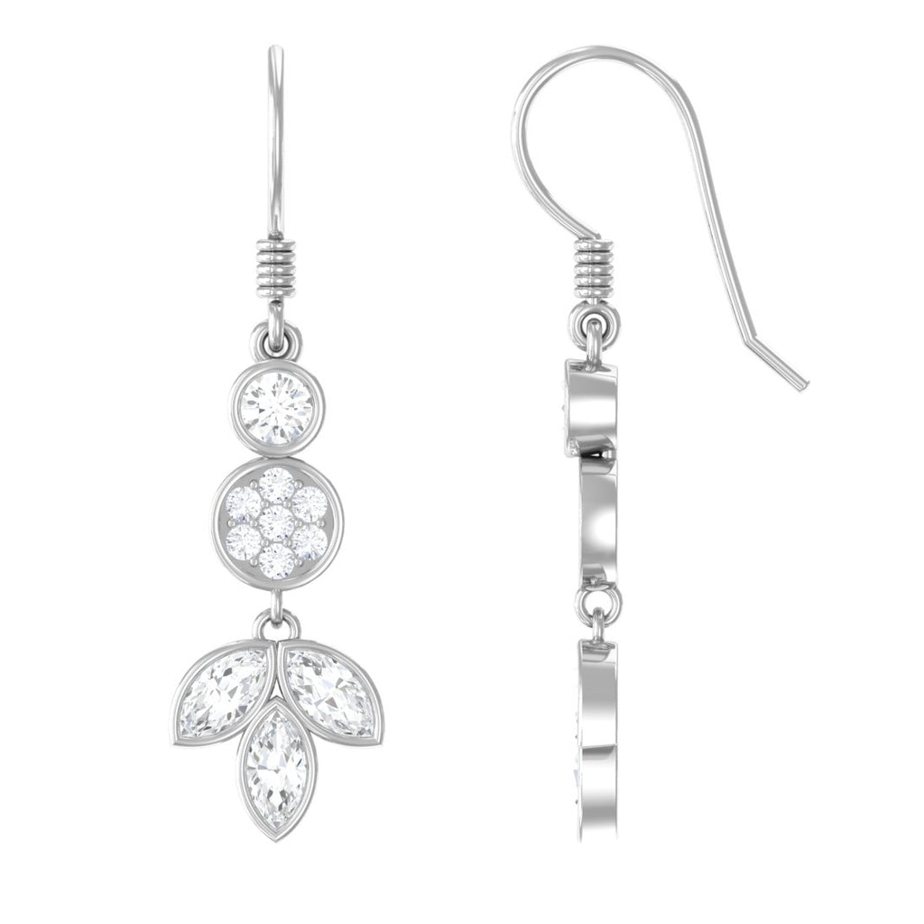 2 CT Marquise and Round Cut Zircon Leaf Dangle Earrings Zircon - ( AAAA ) - Quality - Rosec Jewels