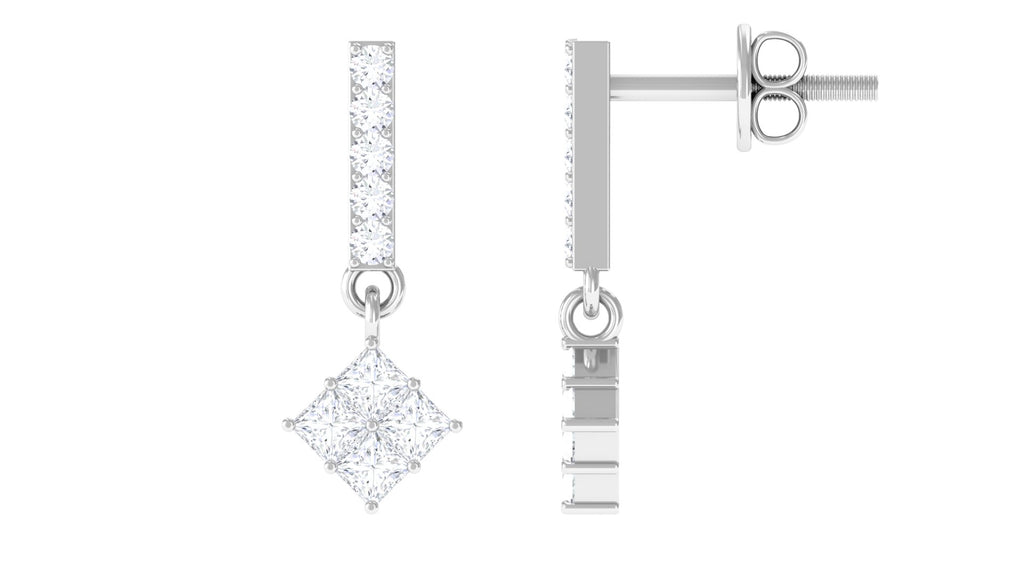 3/4 CT Contemporary Moissanite Dangle Earrings Moissanite - ( D-VS1 ) - Color and Clarity - Rosec Jewels