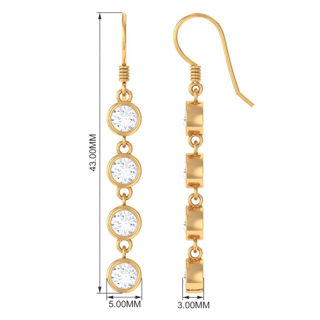 2 CT Simple Zircon Dangle Earrings in Bezel Setting Zircon - ( AAAA ) - Quality - Rosec Jewels
