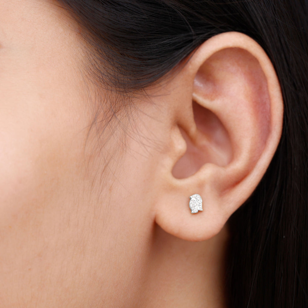 Natural Diamond Gold Penguin Stud Earrings Diamond - ( HI-SI ) - Color and Clarity - Rosec Jewels