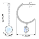 Minimal Round Moonstone Hoop Drop Earrings with Diamond Moonstone - ( AAA ) - Quality - Rosec Jewels