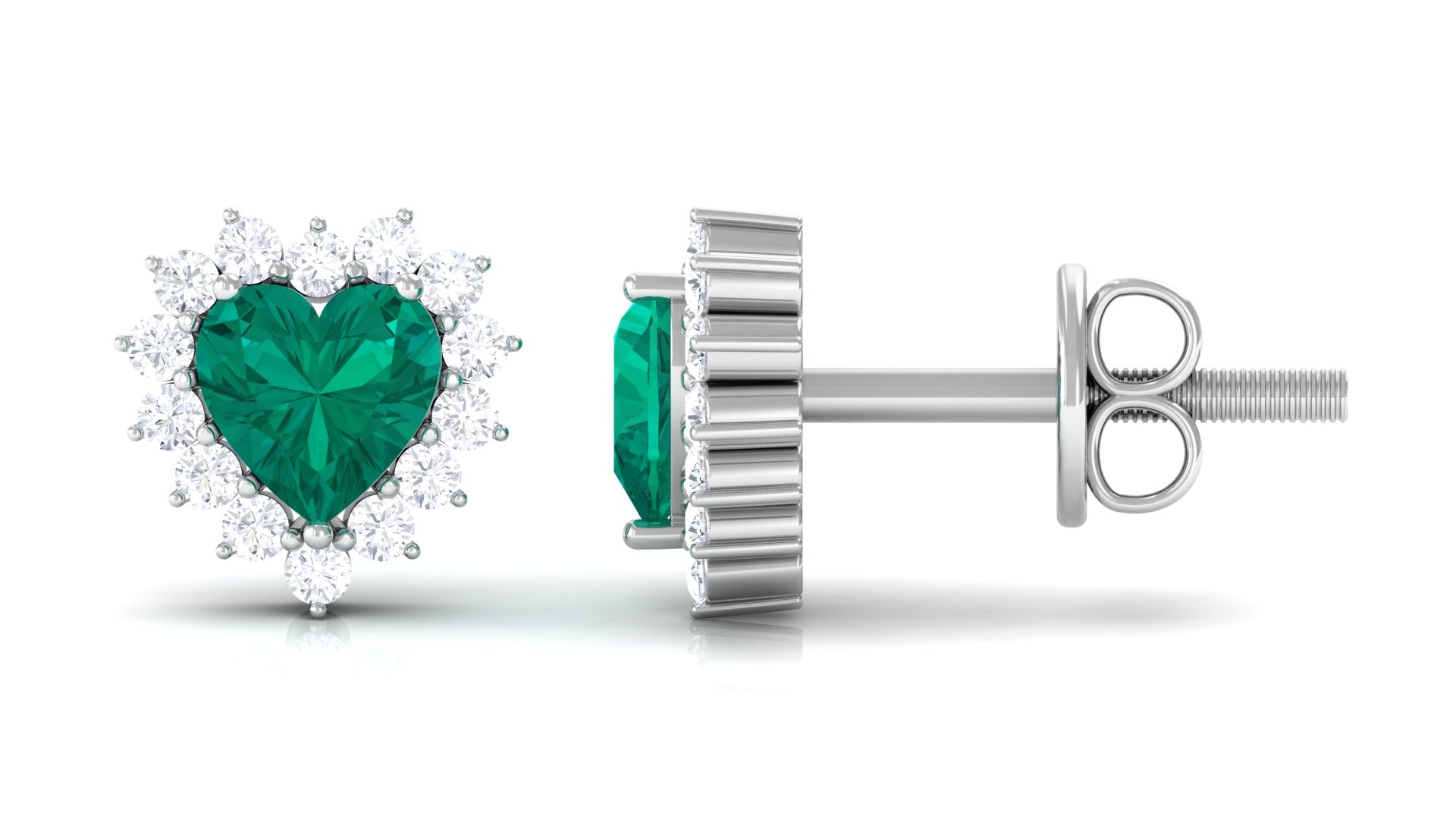 Heart Shape Emerald Stud Earrings with Diamond Emerald - ( AAA ) - Quality - Rosec Jewels