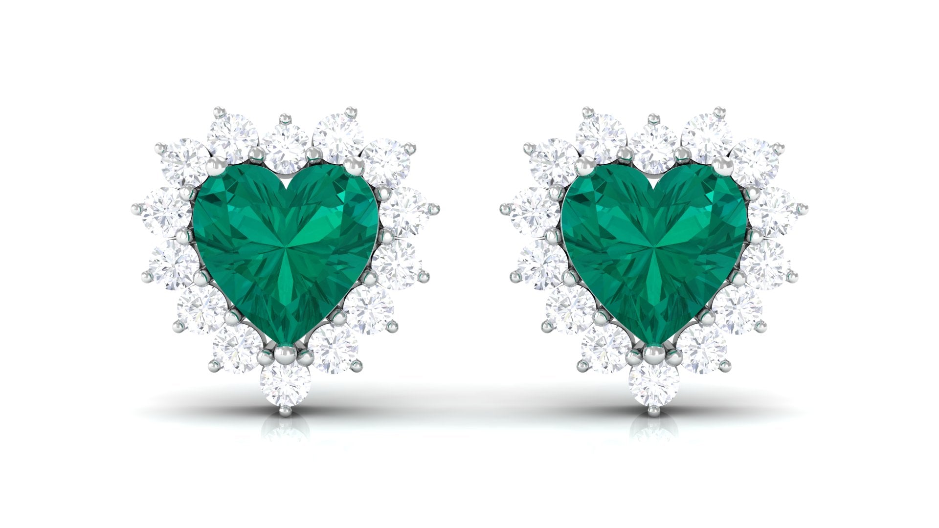Heart Shape Emerald Stud Earrings with Diamond Emerald - ( AAA ) - Quality - Rosec Jewels