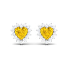 Lab Grown Yellow Sapphire Heart Earrings with Diamond Lab Created Yellow Sapphire - ( AAAA ) - Quality - Rosec Jewels