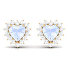 Minimal Heart Shape Moonstone Halo Stud Earrings with Diamond Moonstone - ( AAA ) - Quality - Rosec Jewels