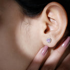 Minimal Heart Shape Pink Sapphire Halo Stud Earrings with Diamond Pink Sapphire - ( AAA ) - Quality - Rosec Jewels