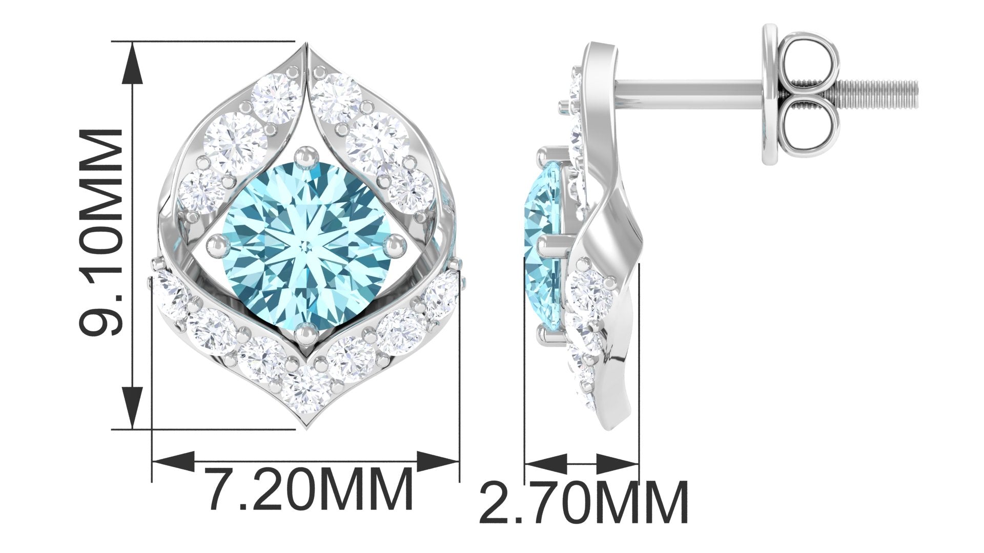 Dainty Aquamarine Stud Earrings with HI SI Diamonds Aquamarine - ( AAA ) - Quality - Rosec Jewels