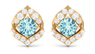 Dainty Aquamarine Stud Earrings with HI SI Diamonds Aquamarine - ( AAA ) - Quality - Rosec Jewels