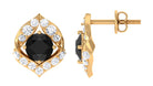 Dainty Black Onyx Stud Earrings with Diamond Black Onyx - ( AAA ) - Quality - Rosec Jewels