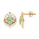 Dainty Green Sapphire and Diamond Petal Stud Earrings Green Sapphire - ( AAA ) - Quality - Rosec Jewels