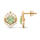 Dainty Green Sapphire and Diamond Petal Stud Earrings Green Sapphire - ( AAA ) - Quality - Rosec Jewels
