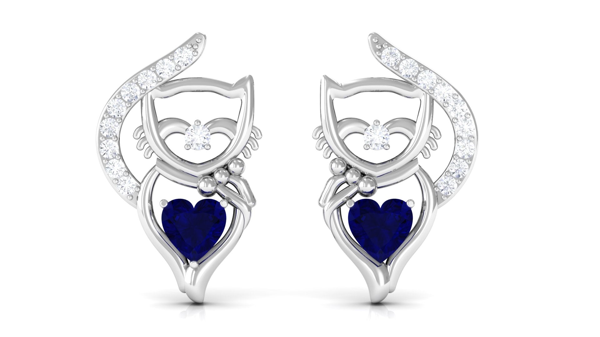 Animal Inspired Blue Sapphire Stud Earrings with Diamond Blue Sapphire - ( AAA ) - Quality - Rosec Jewels