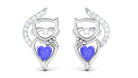 Cat Stud Earrings with Tanzanite and Diamond Tanzanite - ( AAA ) - Quality - Rosec Jewels