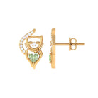 Heart Shape Green Sapphire Cute Cat Stud Earrings with Diamond Green Sapphire - ( AAA ) - Quality - Rosec Jewels