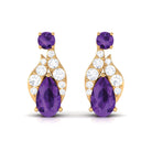 Nature Inspired Amethyst and Diamond Leaf Stud Earrings Amethyst - ( AAA ) - Quality - Rosec Jewels