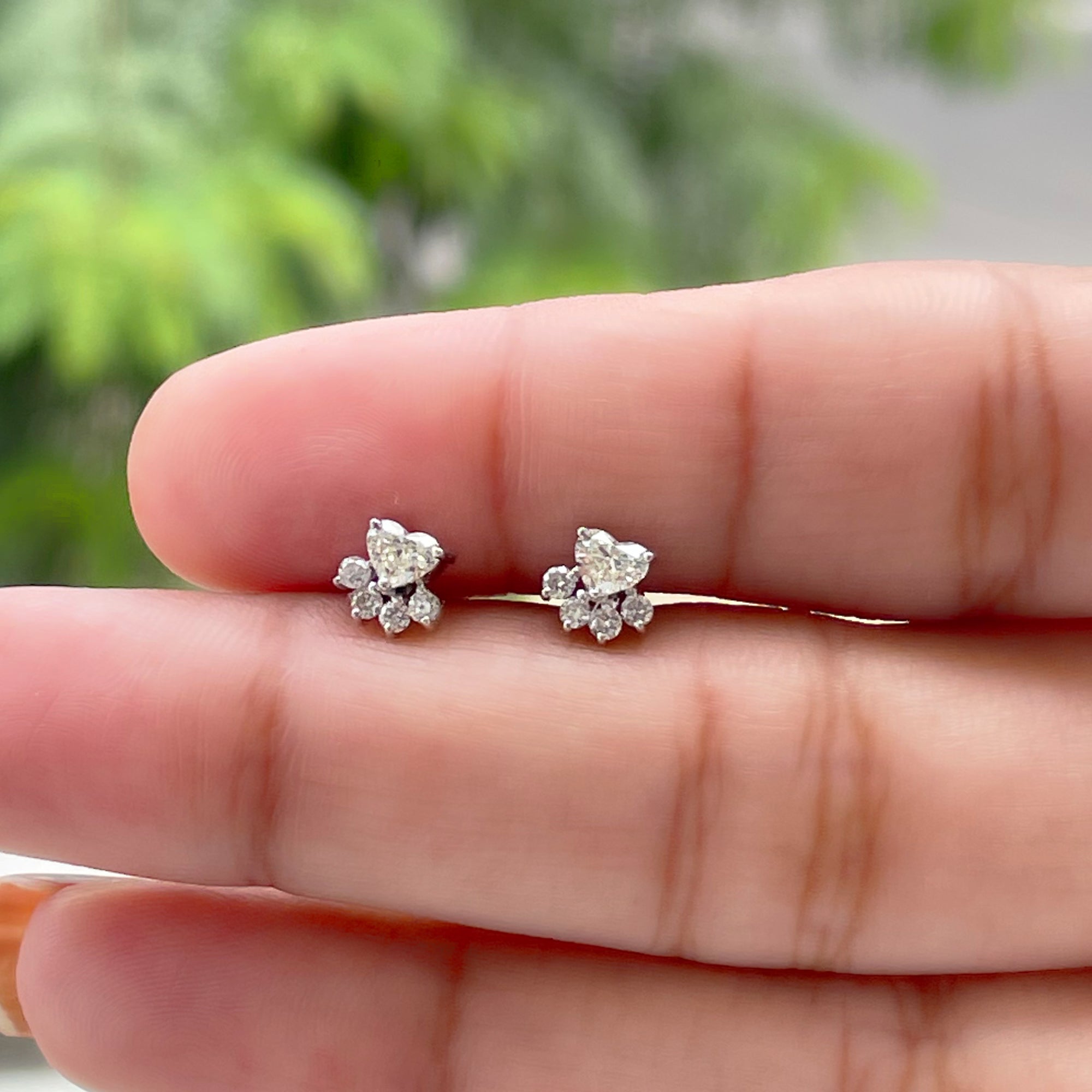 Cute Heart Paw Stud Earrings with Real Diamond Diamond - ( HI-SI ) - Color and Clarity - Rosec Jewels
