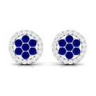 1/4 CT Created Blue Sapphire Cluster Earrings with Diamond Halo Lab Created Blue Sapphire - ( AAAA ) - Quality - Rosec Jewels