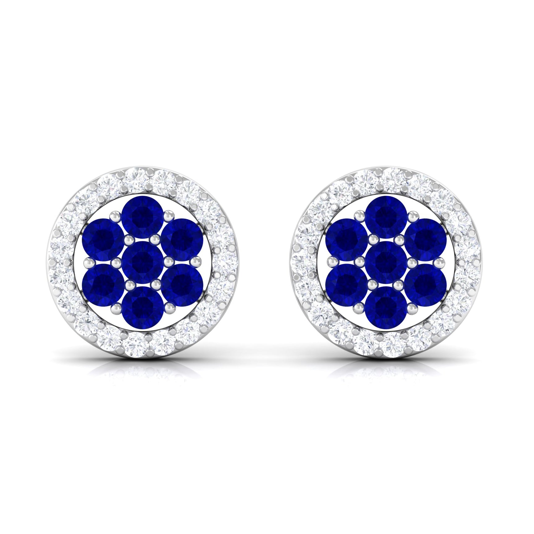 1/4 CT Created Blue Sapphire Cluster Earrings with Diamond Halo Lab Created Blue Sapphire - ( AAAA ) - Quality - Rosec Jewels