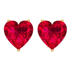 Heart Shape Created Ruby Solitaire Stud Earrings Lab Created Ruby - ( AAAA ) - Quality - Rosec Jewels