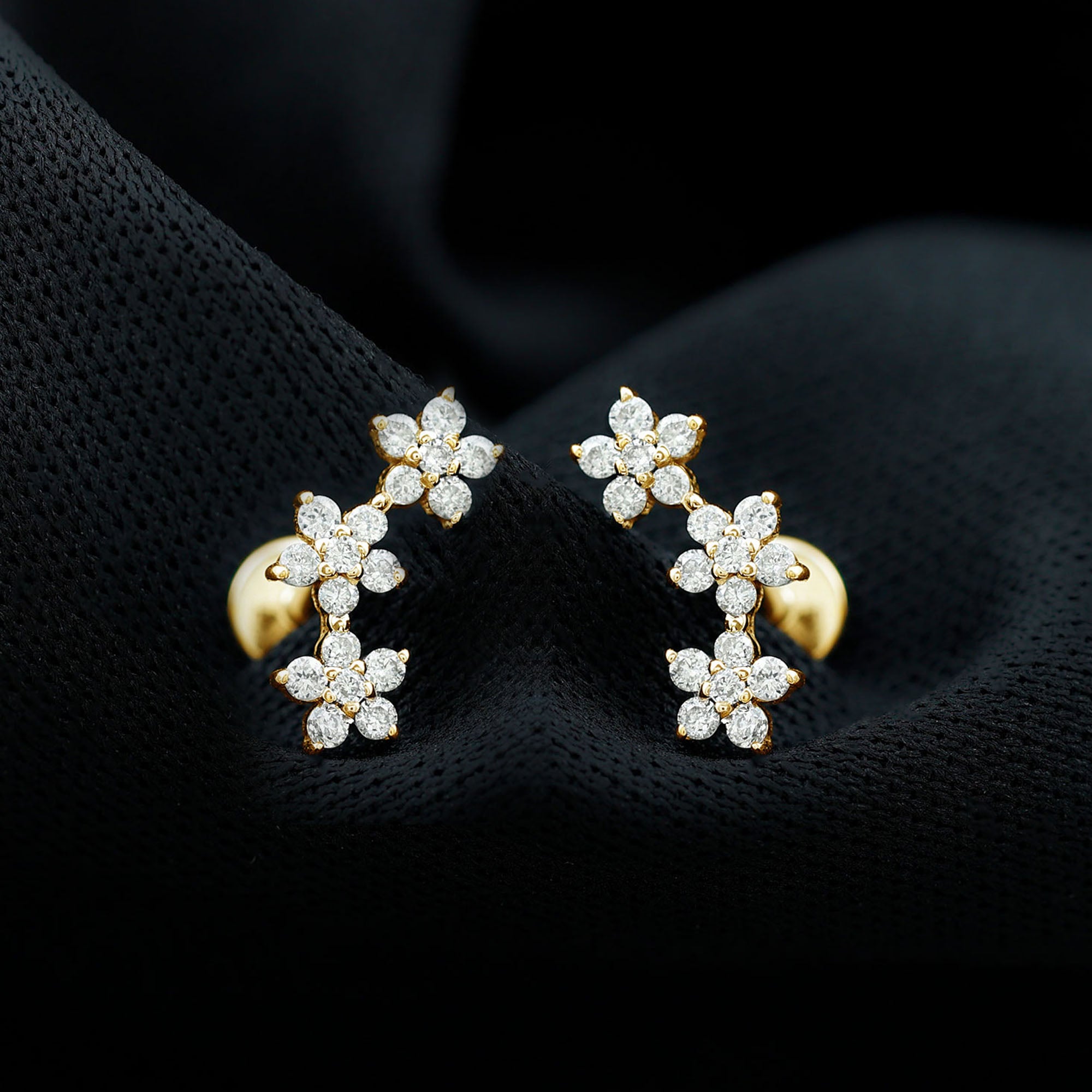 Round Diamond Floral Crawler Earrings Diamond - ( HI-SI ) - Color and Clarity - Rosec Jewels