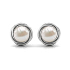 Freshwater Pearl Solitaire and Gold Swirl Stud Earrings Freshwater Pearl - ( AAA ) - Quality - Rosec Jewels
