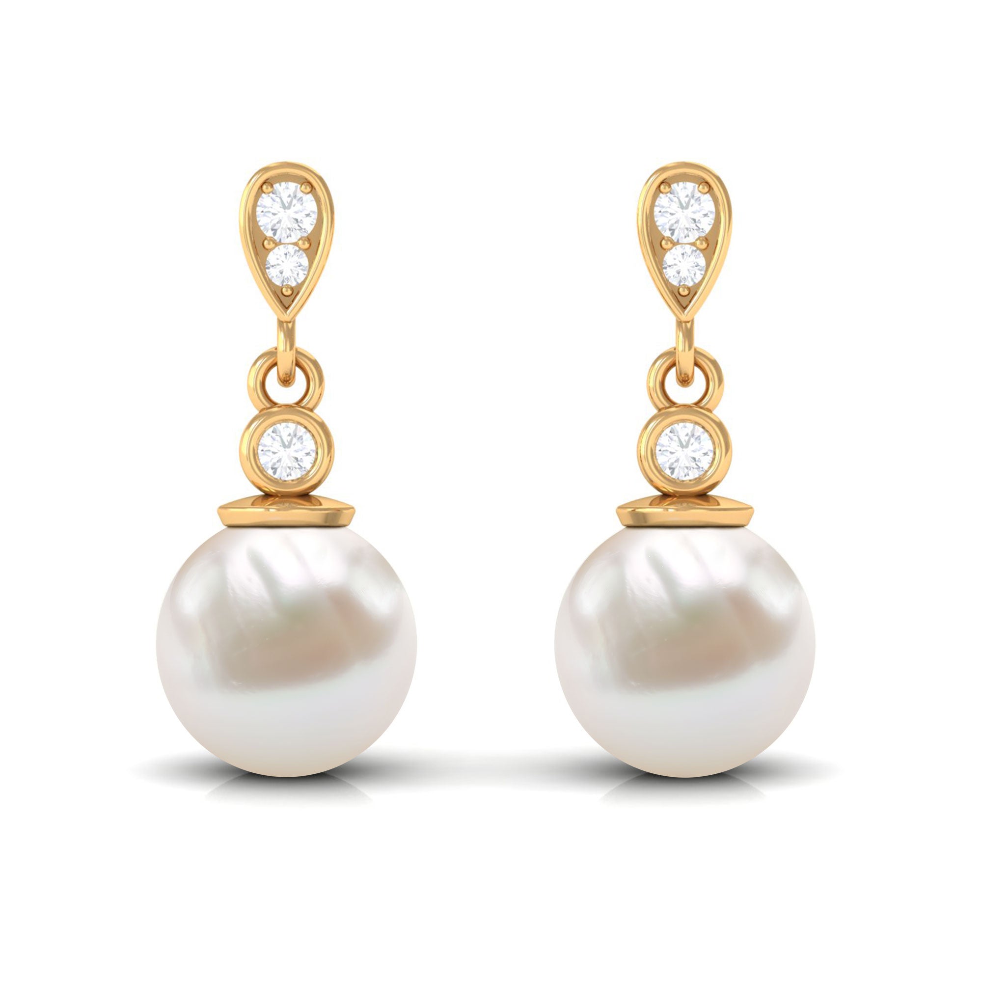 Freshwater Pearl and Diamond Drop Earrings Freshwater Pearl - ( AAA ) - Quality - Rosec Jewels