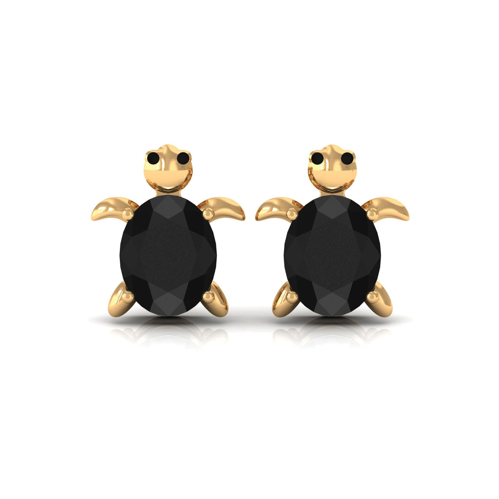 0.75 CT Oval Cut Created Black Diamond Turtle Stud Earrings Lab Created Black Diamond - ( AAAA ) - Quality - Rosec Jewels