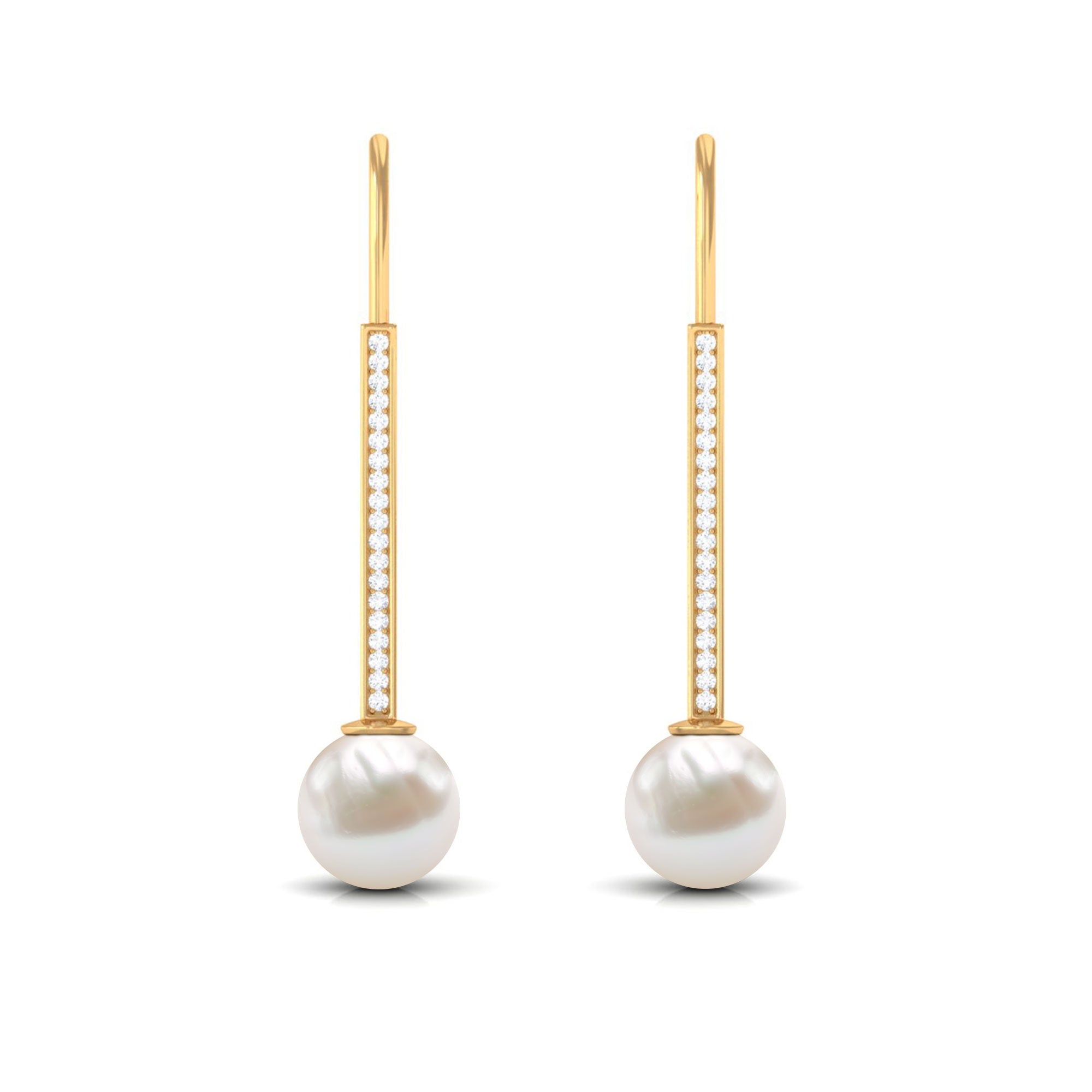 Freshwater Pearl and Diamond Drop Earrings with Fish Hook Closure Freshwater Pearl - ( AAA ) - Quality - Rosec Jewels