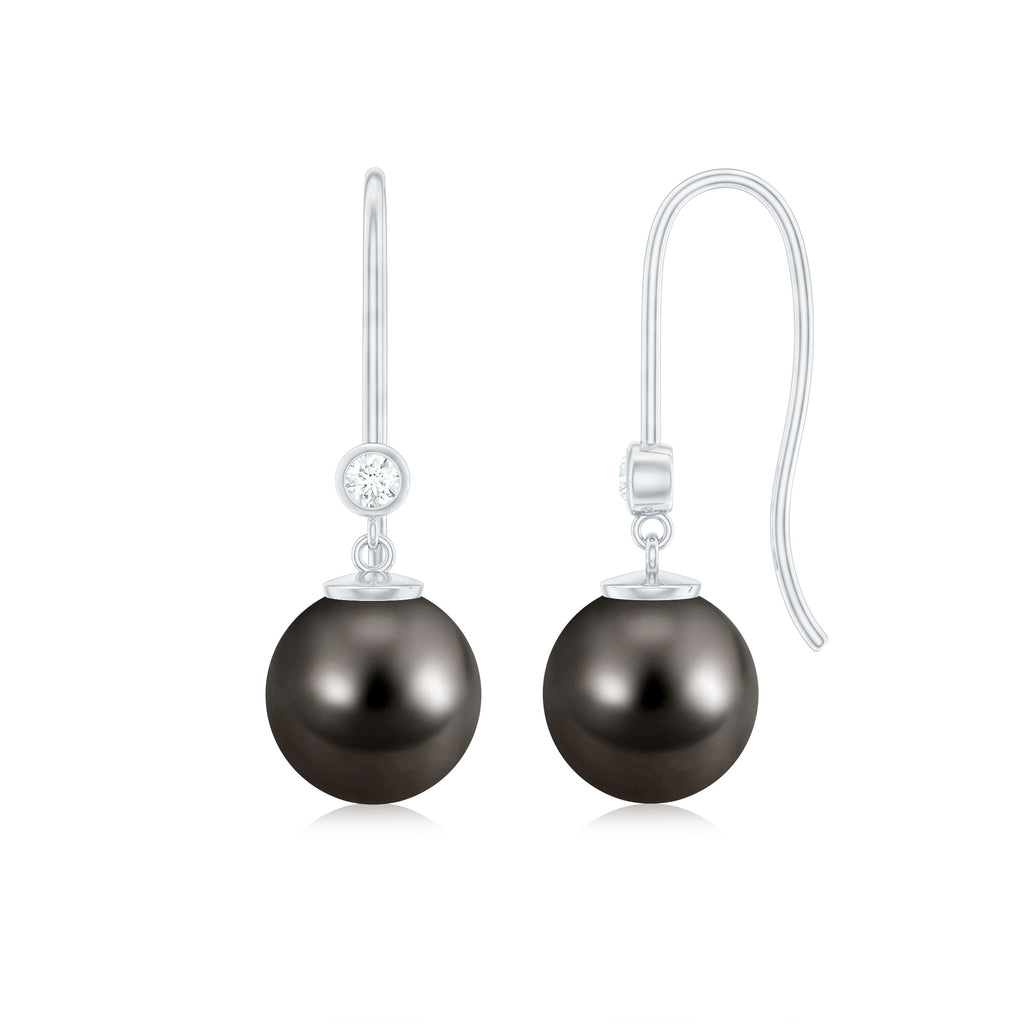 Black Tahitian Pearl Drop Earrings with Moissanite Tahitian pearl - ( AAA ) - Quality - Rosec Jewels