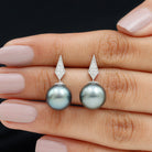 Tahitian Pearl Drop and Diamond Art Deco Earrings Tahitian pearl - ( AAA ) - Quality - Rosec Jewels