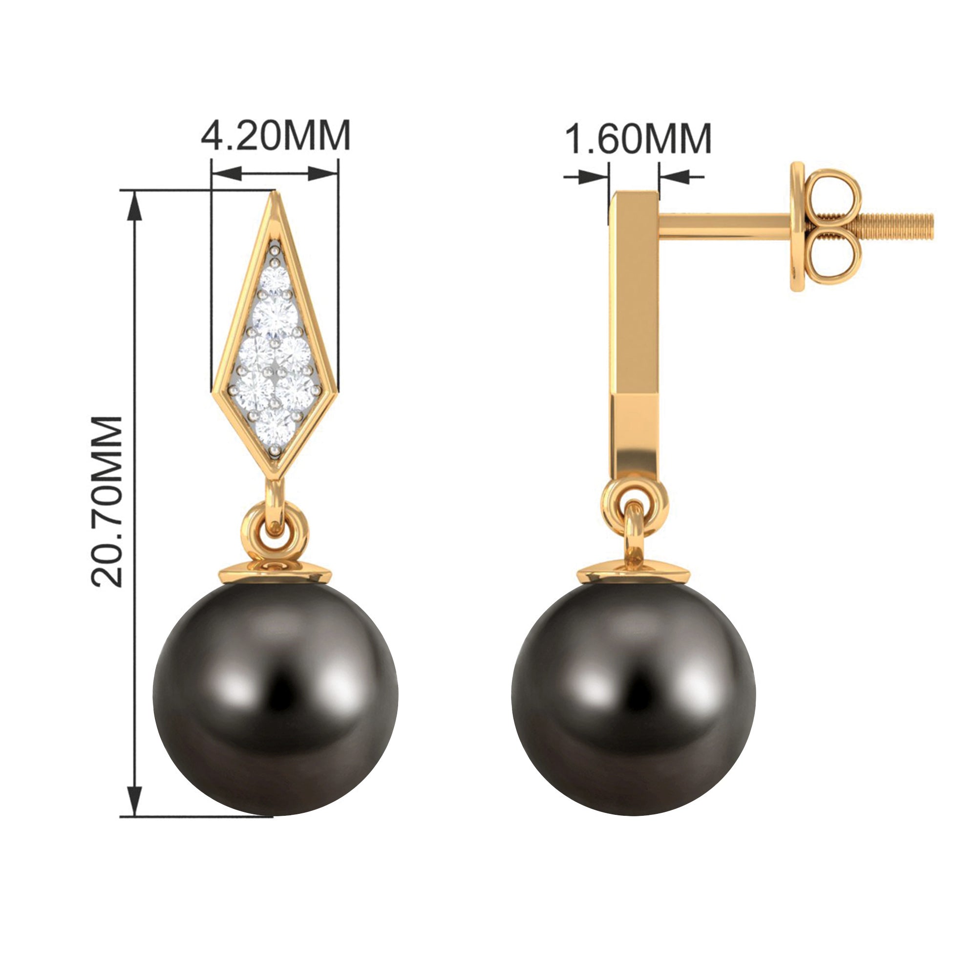 Tahitian Pearl Drop and Diamond Art Deco Earrings Tahitian pearl - ( AAA ) - Quality - Rosec Jewels