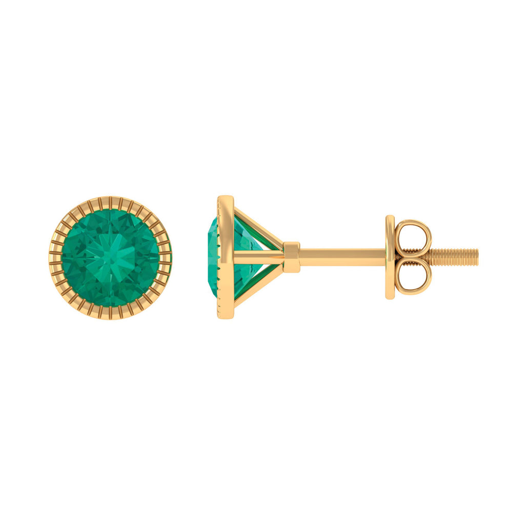 1 CT Bezel Set Round Emerald Solitaire Stud Earrings Emerald - ( AAA ) - Quality - Rosec Jewels