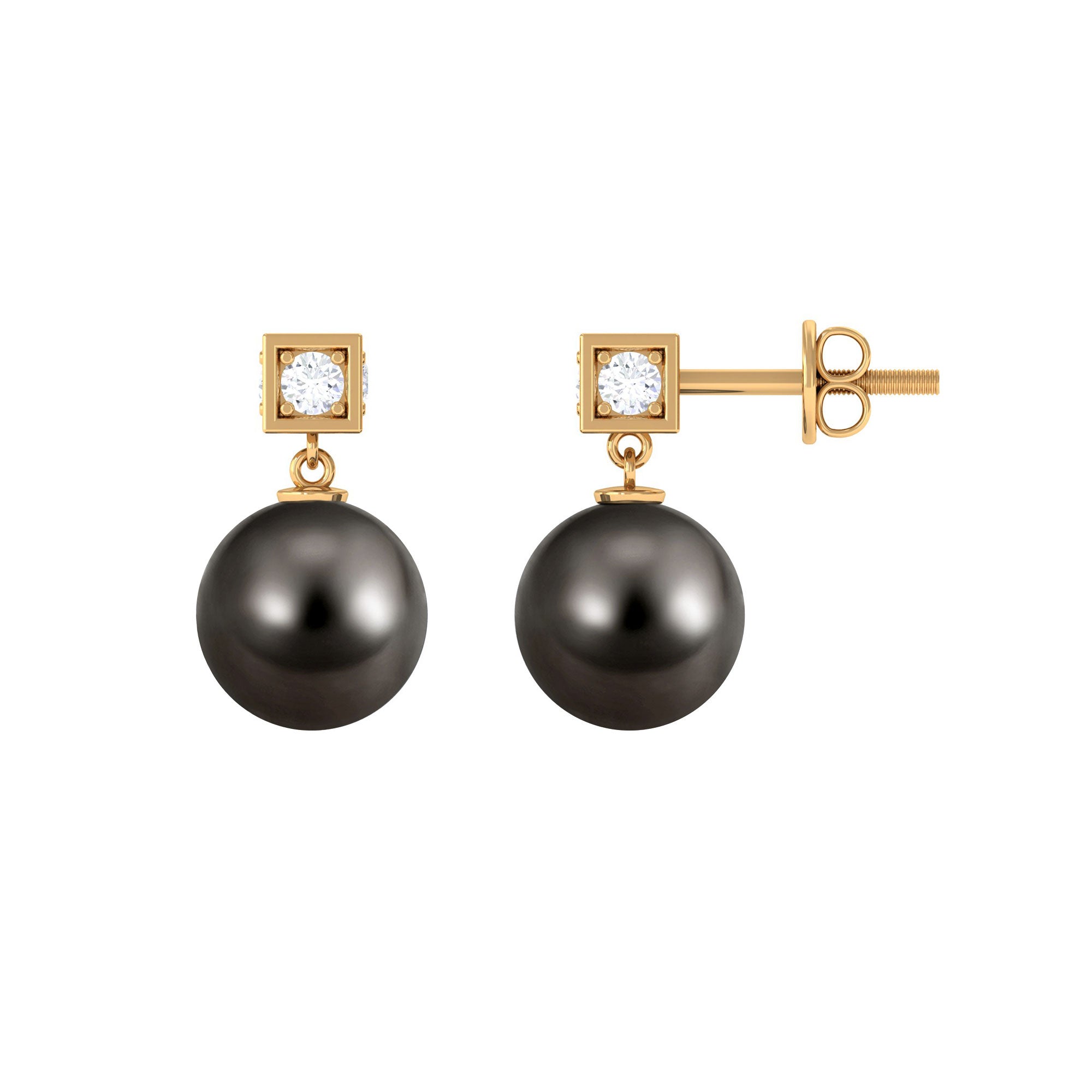 Elegant Tahitian Pearl Drop Earrings with Diamond Tahitian pearl - ( AAA ) - Quality - Rosec Jewels